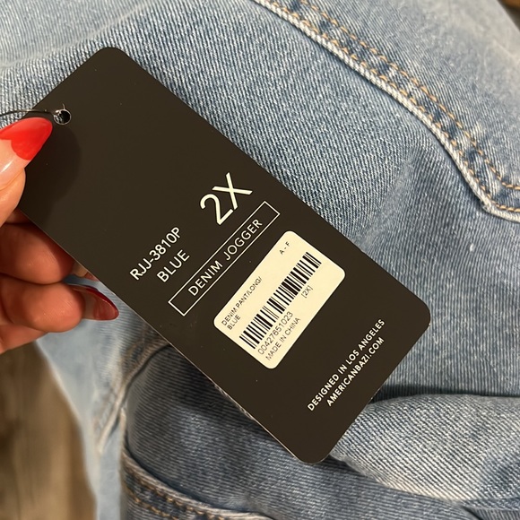 0092 NWT American Bazi High Rise Detail Sewing Denim Joggers sz 2X - Picture 6 of 7